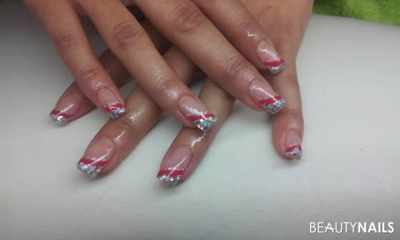 Rot und Silbrig Gelnägel - mit glitzdf Nailart