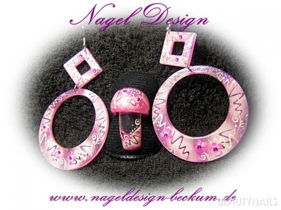 Schmuck  *** pink *** Gelnägel - Kundenwunsch, Gelschmuck+ Airbrush: Ring mit Ohringen, die Nägel Nailart