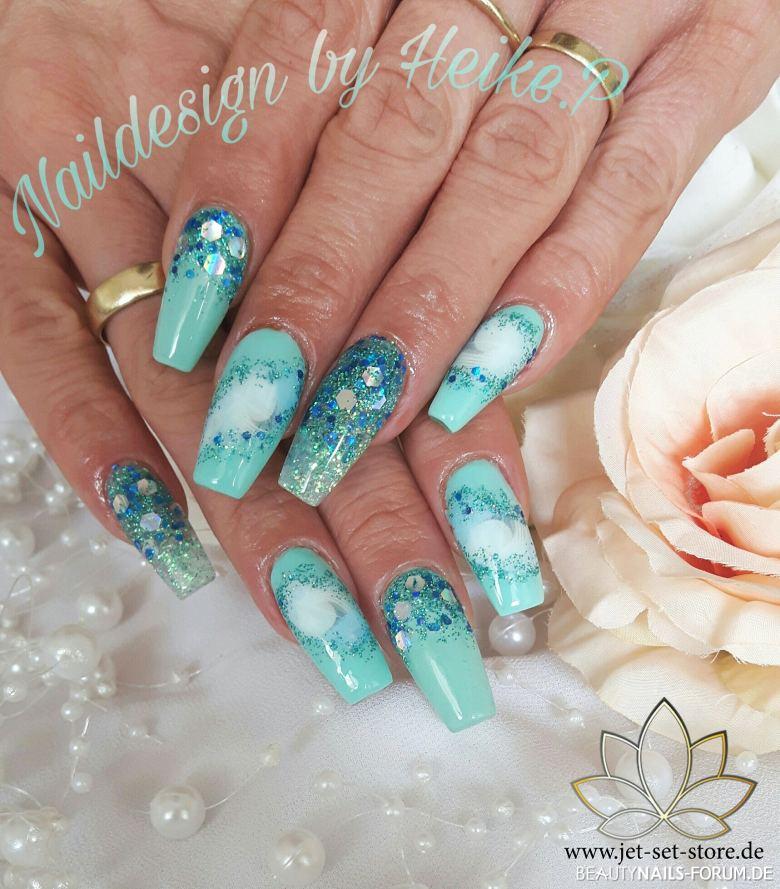 Türkis und Glitzermix - Nageldesign Gelnägel blau türkis weiss - Meine Urlaubsnägel bereit für Mallorca X-Power Speed One Stroke Nailart