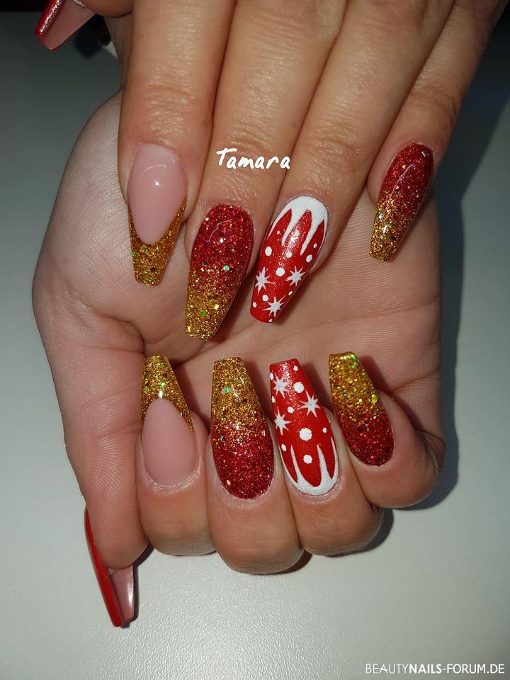 Weihnachtliche Glitternägel Gelnägel rot gold - Hab mir meine Nägel passend zu Weihnachten gemacht. Mu vivatlight Nailart