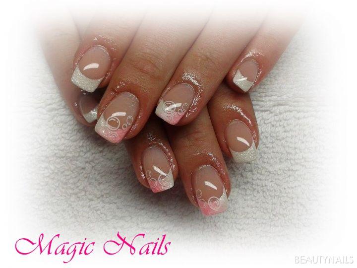 weiss-rosa pigmente Gelnägel - alles von Aglia..Aufbaugele Top Ultrabond, fiberglass gel clear, Nailart