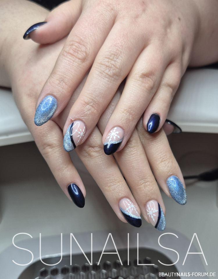Winter blau Gelnägel blau - Blau Cat-Eye Nailart