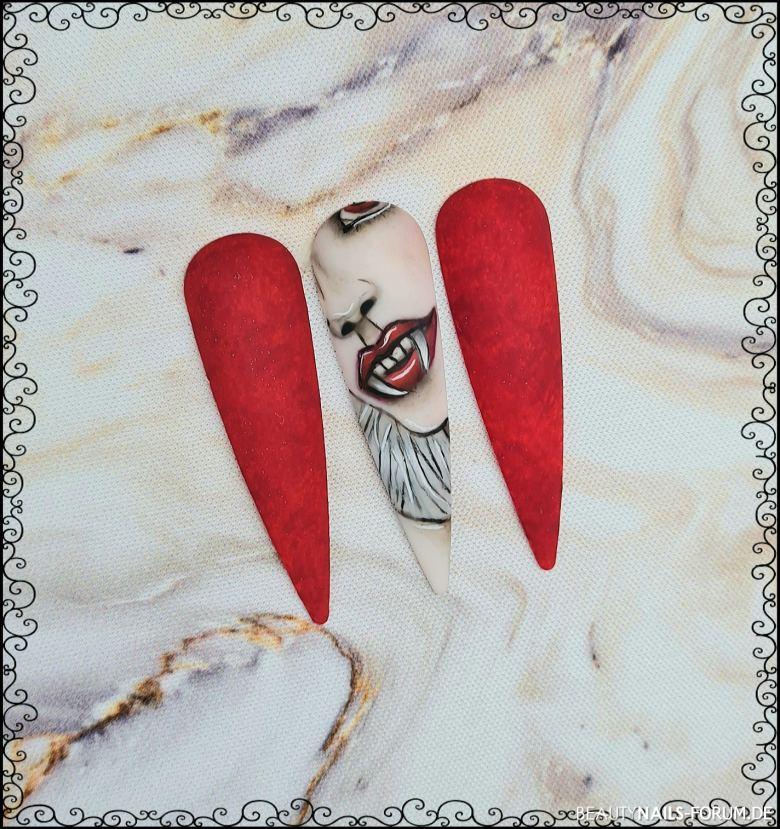 Vampir Halloween Design Herbst-Nägel bunt - Handmalerei/Gelmalerei Vampir Nailart