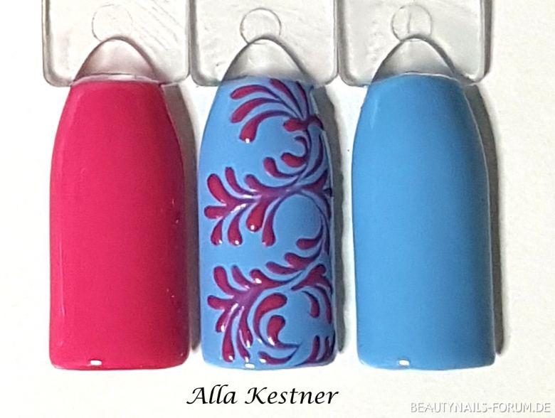 Blau / Pink mit Schnörkeln Muster Mustertips -  Nailart