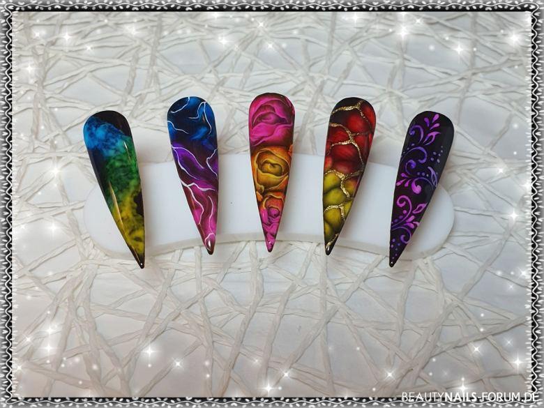 Farbverläufe mit Ink Color Mustertips bunt - Verschiedene Designs (Nass in Nass, Smoke und Malerei) mit den Nailart