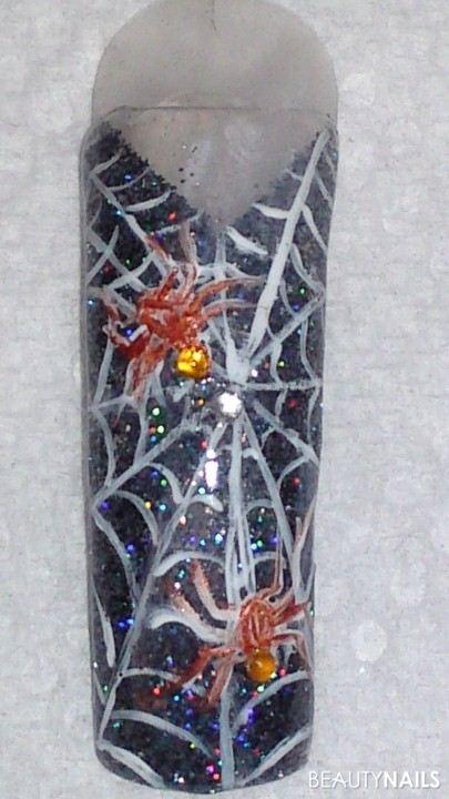 Glitter Spider-Web gel Mustertips - Schwarzer Hologlitter mit Gel,dann spinnennetz mit weißem dekor Nailart