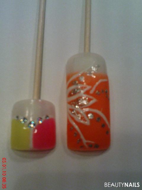 Musternägel Mustertips - Mit Neongel gearbeitet Nailart