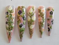Nail Art - One Stroke verschiedene Blüten Mustertips