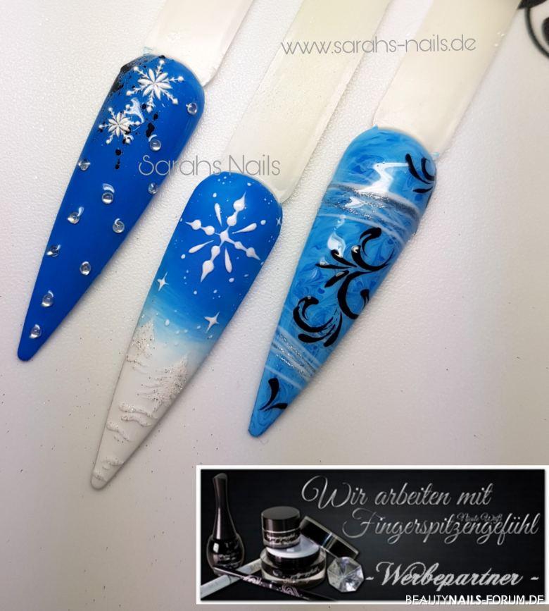 Winterdesign in Blautönen Mustertips blau - Alle Materialien gibts bei Fingerspitzengefühl- ich bin total Nailart