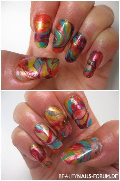 Bunte Marmornägel Nageldesign bunt - NNV mit Gel, Water Marble mit Nagellack Nailart