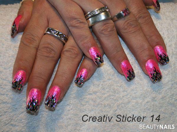 Creativ Sticker 14 von Creativ Art Shop und neon-pink Glittergel von Hollywood Nails Nageldesign - Creativ Sticker 14 von Creativ Art Shop und neon-pink Glittergel Nailart