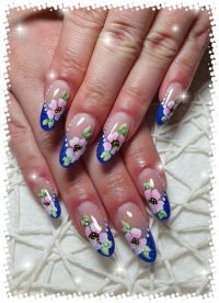 French blau mit One Stroke Blumen Nageldesign