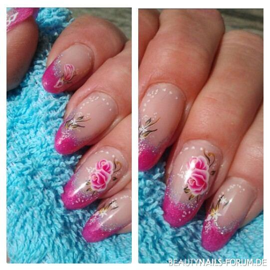 French in pink /lila Nageldesign - Farbgel pink lila mit meerjungfrauenpigmenten gemischt und als Nailart
