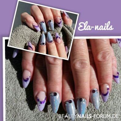 French lilac Nageldesign lila silber - French lilac von laveni mit hologram smilieline sticker in lila Nailart