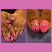 Fullcover Pink lila & Little minion Woman Nageldesign