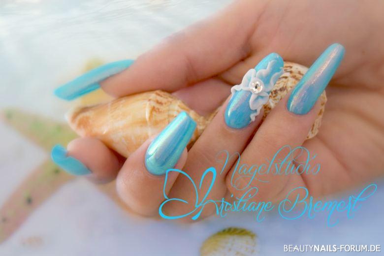 Meerjungfrauen Pigment Nägel Nageldesign - Sommer Neumodellage über Schablone. Gearbeitet mit Crystal Nails Nailart