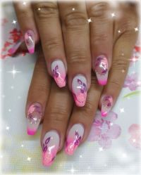 Pink und Weiß mit Glitzer Nailart und Pinselmalerei Nageldesign