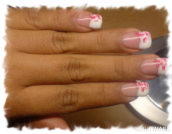 Pink/White French Design Nageldesign - Meine 2te Nailart Moddellage  French White . Rosa Stamping Nailart