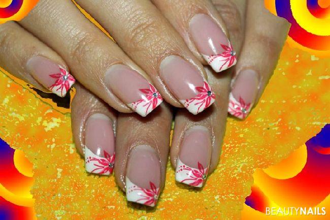 Pinke Blüte Nageldesign - NNV,French weiss und Stamping in Pink -Blüte- Nailart