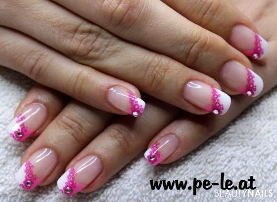 pinkflower Nageldesign - 3in1 uv gel, french gel weiss & pink, stamping, soak off Nailart