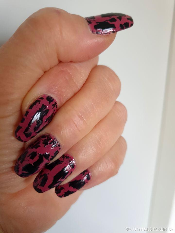 Schwarzer Cracklinlack auf Pink Nageldesign pink schwarz -  Nailart
