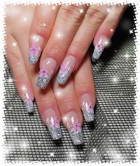 Silber Glitzer Pailletten mit Airbrush Nageldesign