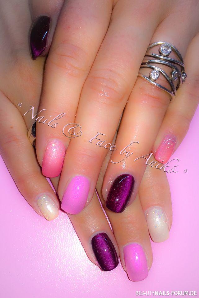 Springtime Colors - rosa, lila, pink, perlmutt Nageldesign - Naturnagelverstärkung mit Gel / Fullcover... / Pink & Thermo-Pink Nailart