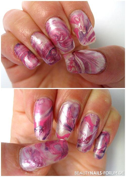 Water Marble in rosa, flieder, pink Nageldesign pink rosa lila - NNV mit Gel, Nagellack im Water Marble Verfahren Nailart