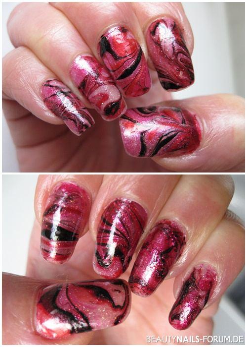 Water Marble pink schwarz Nageldesign pink rosa schwarz - NNV mit Gel, Design Nagellack mit Water Marble Technik Nailart