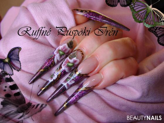 Stiletto acrylic nails,with one stroke painting Stilettos - Material:cover powder,clear powder,polycolor paint Nailart