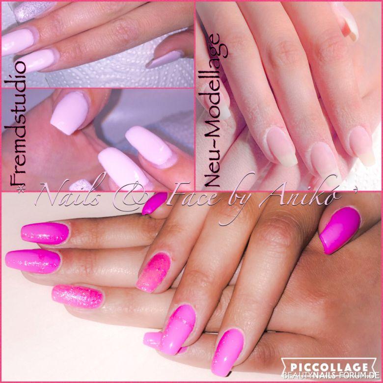 Pink Glitter Springtime Nails Vorher / Nachher - Vorher: Fremdstudio / Nachher: Naturnagelverstärkung mit Gel Nailart