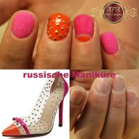 Russische Maniküre in orange, gold, pink Vorher / Nachher