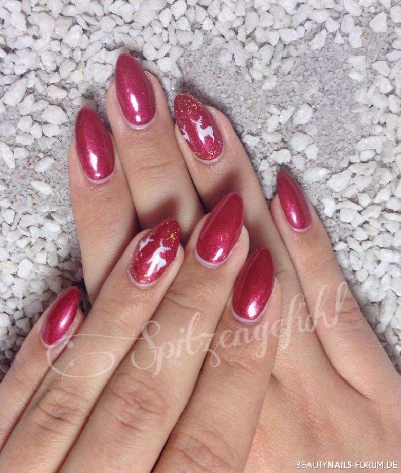 Fullcover im Weihnachtsstil - rot mit Rentieren Winter & Weihnachten -  Nailart