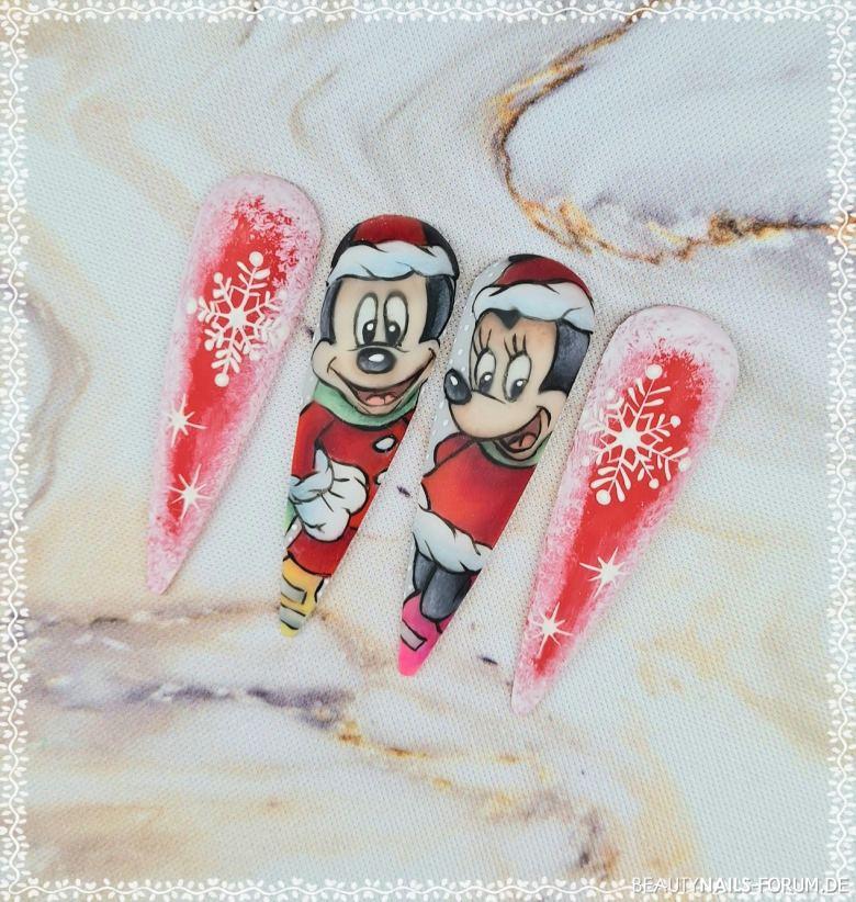Micky und Minnie Maus Weihnachten Winter & Weihnachten bunt - Gelmalerei Micky und Minnie Maus Nailart