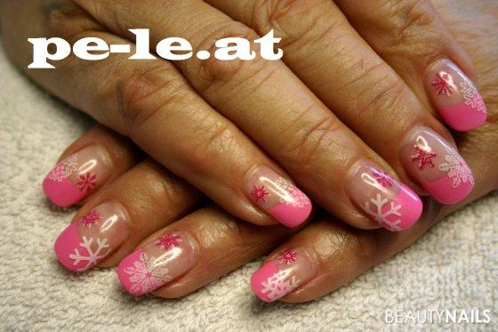 pink snow wonderland Winter & Weihnachten - klares gel, farbgel Pink, HB schablonen 011 und HB23, stampinglack Nailart