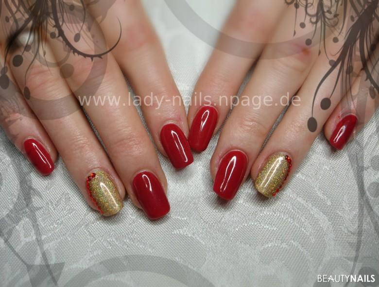 Rot mit Gold Winter & Weihnachten - Farbgel, Glitter & Strasssteine Nailart