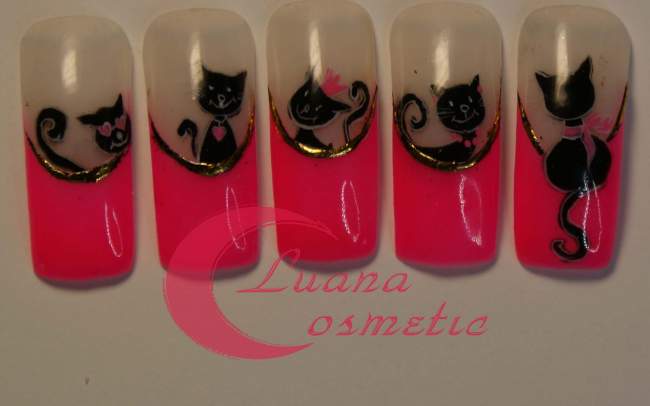 Die KAtzen können auch über den French gemalt werden... Anleitungen von Luana Cosmetic in Nageldesign