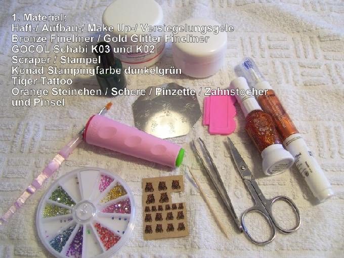 1. Material Step by Step Tiger Anleitung in Nageldesign