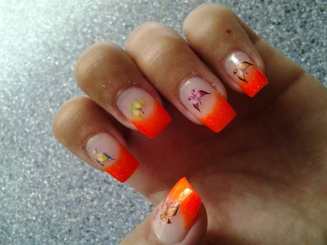 Neonorange mit Schmetterlingen Eigene Hand - nach meiner Schulung in Anfänger Nageldesign