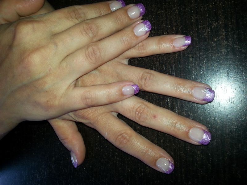 Draufsicht Purple Glitter Neumodellage :D in Anfänger Nageldesign