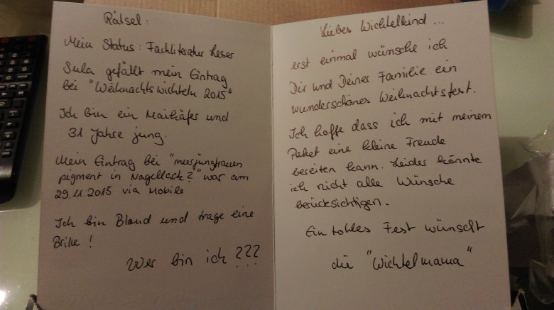 Das tolle Rätsel Weihnachtswichteln 2015 (offizieller Thread) in Small Talk