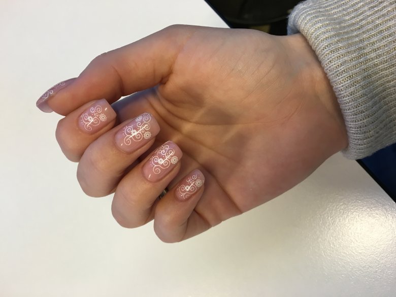 Draufsicht Reparatur mit Schablone - coltish nude / Refill Gel in Anfänger Nageldesign