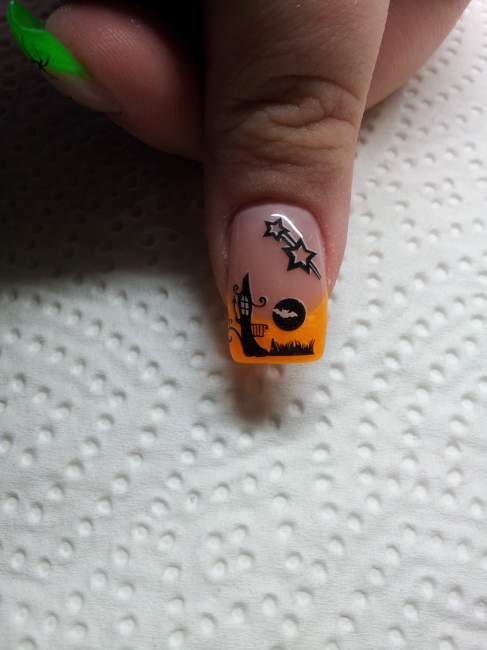 Daumen von oben Neu-Modellage, 3. Versuch, "Halloween" in Anfänger Nageldesign