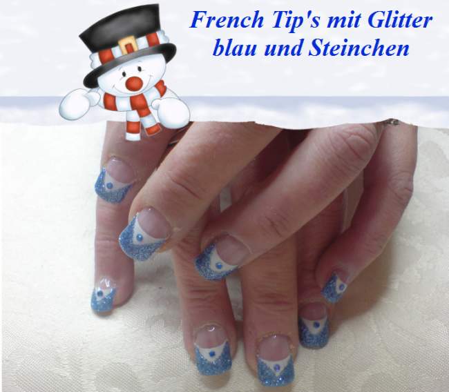 Frenchnägel mit Glitter Frenchnägel mit Glitter und Steinchen in Anfänger Nageldesign