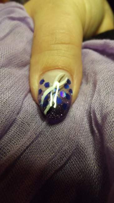 Glitzerverlauf mit Pailetten und Finelinergemale Studionailart in Nailart Schulung