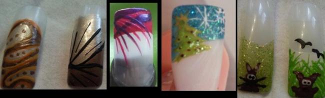 die ersten beiden bilder = retro (nagellack und acrylfarbe), 2. (nur Nagellack,  Ein Paar Mustertips. in Anfänger Nageldesign