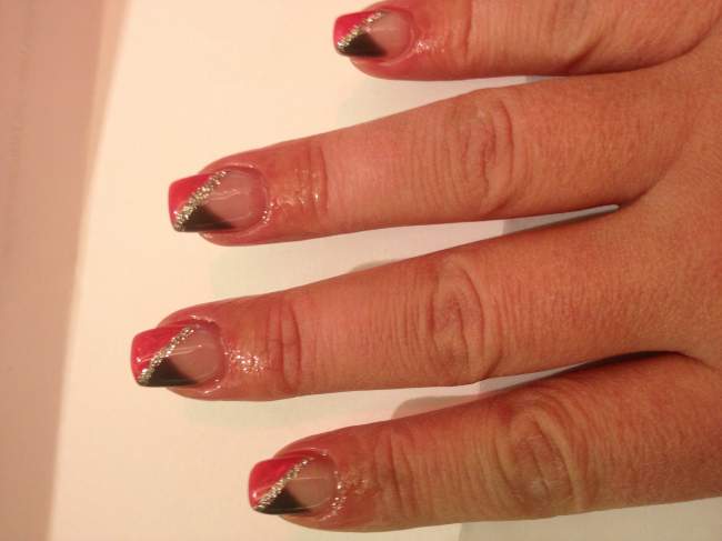 Draufsicht Pink-Grau mit Glitzer, Selbstmodellage Nr 4 in Anfänger Nageldesign