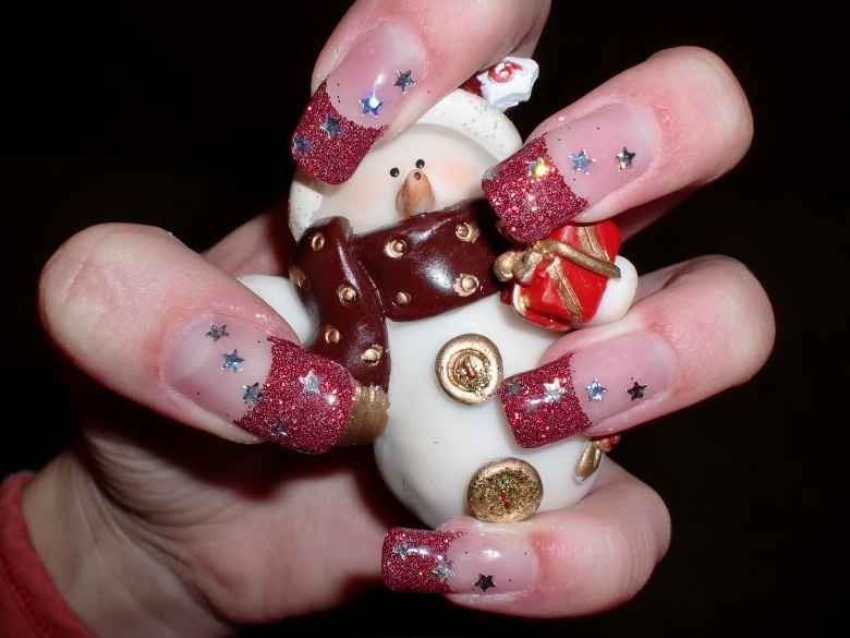 Von oben Rote Glitzer-Weihnachtsnägel mit Sternchen :-) in Anfänger Nageldesign