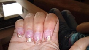  Das erste mal - gold glitter Modellage in Anfänger Nageldesign