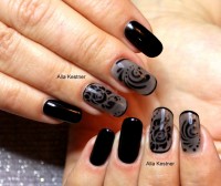 Das ist zweite Schablonen Nägel bei meiner Freundin Schwarze Design in Anfänger Nageldesign